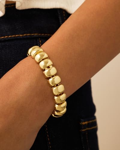 PAVOI 14K Gold Plated Chunky Ribbed Texture Bracelet for Women |Gold Statement Jewelry Piece2