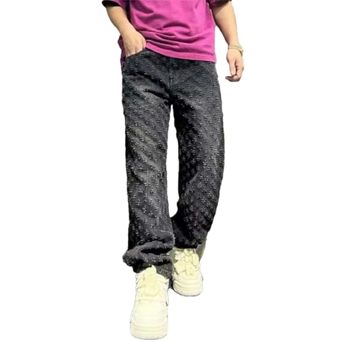 Men's Straight Jacquard Loose Wide Leg Jeans Casual4