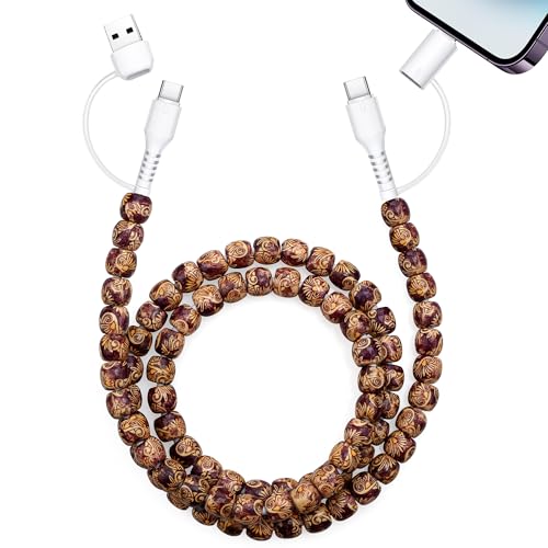 Aolcev 4 in 1 USB C Cable Multi Beaded for iPhone Charger Cord for iPhone 17 16 15 Pro Max 3.3FT Fast Charging Cable 66W USB A Type C iOS Cable for iPhone 14 13 Pro Max Galaxy S25 Wooden Brown