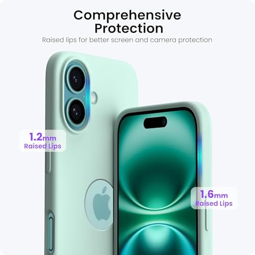 Image of Elzzi Microfiber Logo Cover Compatible for iPhone 16 Plus Case Liquid Silicone Cases Full Body 4 Layer Protective Covers Shockproof Back Cover (Mint)