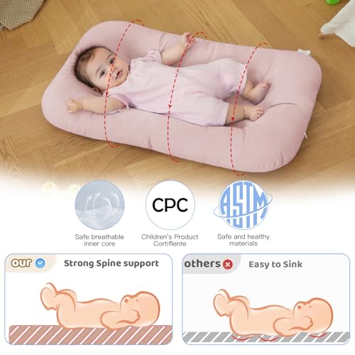 Image of Baby Lounger for Newborn, Bionic Design Baby Lounger, Soft Organic Cotton Breathable Lounger for Infants 0-24 Months (Pink)