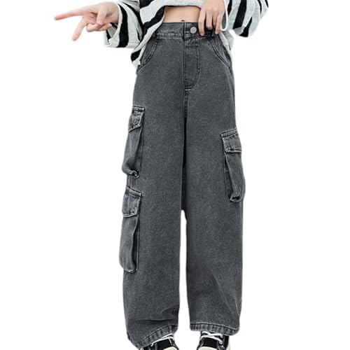 Kids Baggy Straight Leg Jeans 𝐘2K Elaist High Waist Denim Pants Girls 𝗩intage Wide Leg Loosee Trouses with Pockets2