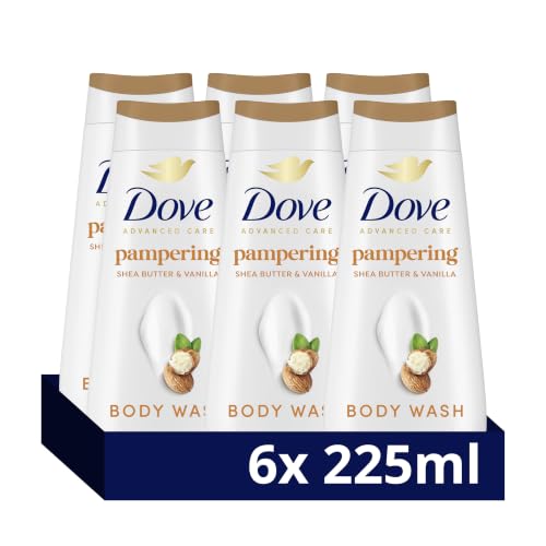 Dove Advanced Care Pampering Body Wash Body Cleanser shower gel with a shea butter & vanilla scent for instantly lotion-soft skin 6x 225 ml