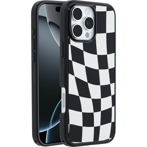 Image of OtterBox iPhone 16 Pro Max Symmetry Series Case - Wavy Charcoal Black - Ultra-Thin, Sleek iPhone Case, Protective iPhone Case with Wavy Black & White Checkerboard Pattern