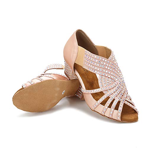Ttdancewear Women Rhinestone Dance Shoes Ballroom Latin Salsa Bachata Performance Dance Dancing Shoes 1.5"(8,Nude) #TOP4