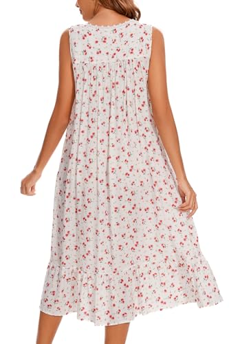Image of AVIIER Cotton Nightgowns for Women Sleeveless House Dress Ladies Long Nightdress with Pockets S-XXL
