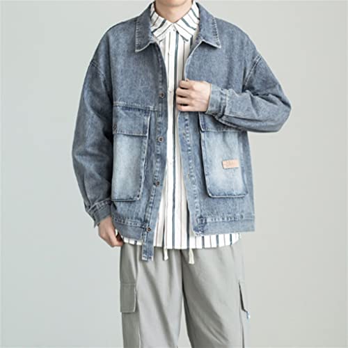 JSEIAJB Vintage Lapel Washed and Worn Denim Jacket Casual Loose Drop Shoulder Boys Jacket2