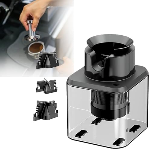 Limpiador eléctrico de café molido, limpiador automático de portafiltro, cubo acrílico con 3 tipos de cabezales de cepillo de arco, limpieza rápida de 3 segundos