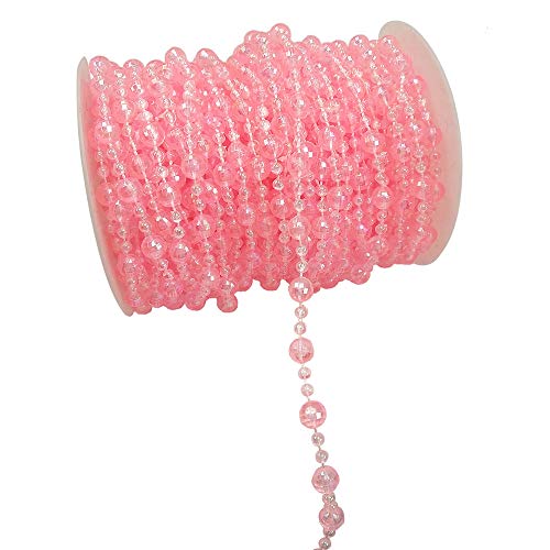 xinlong 65 ft Colorful Crystal Like Beads by roll for Wedding Curtain Garland Chandelier Party Event Decorations ( Pink)