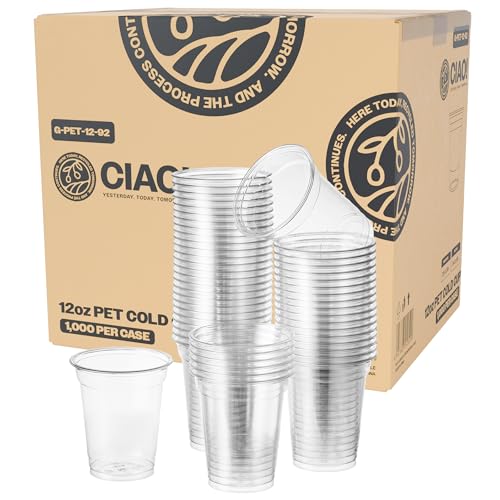 CIAO! 12OZ PET Plastic Cold Drink Cup, Great for Smoothies, Iced Coffee and Cold Drinks, 92mm (Case of 1,000)