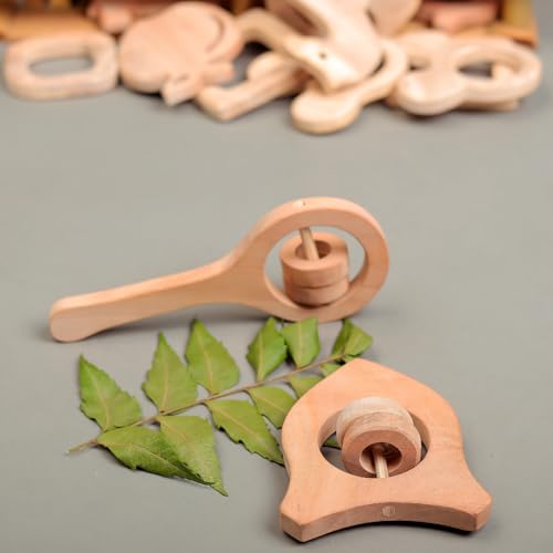 Image of Natural Neem Wood Baby Teether - Handmade Animal Shape Wooden Toy - Non-Toxic, Organic Chew Aid for Teething - Safe for Gums - Biodegradable, Eco-Friendly Gift for Infants & Toddlers (Neem Wood Baby Teether Set -2)