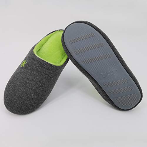 ofoot Women indoor Slippers Woolen Knit Upper with Snowflake Embroidery,Warm Cozy Fleece Lining Non Slip Sole House Shoes (Dark Grey+Green, US 10-11)4