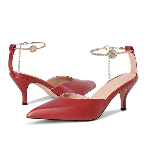 Axellion Women's Closed Toe Ankle Strap Kitten Heel Pumps, Chunky Block Pumps, Pointed Toe Dress Shoes for Wedding, Party & Formal Occasions2