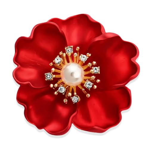 Image of Red Rose Brooch for Women - Elegant Costume Jewelry Pin for Dresses, Hats & Scarves