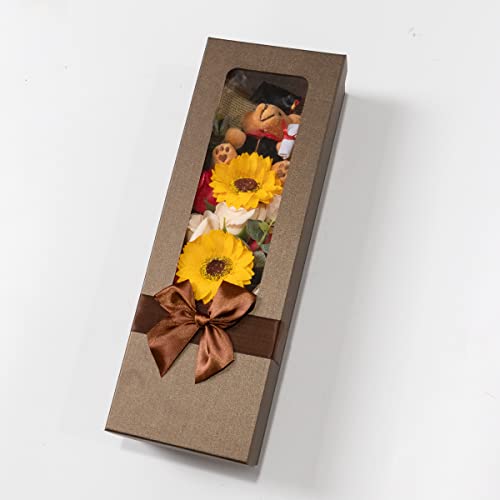Ansuma Graduation Rose Sunflower Scented Soap Flower Bouquet With Graduation Teddy Bear Floral Arrangements For Graduation Party Favors Supplies (Red) #TOP5