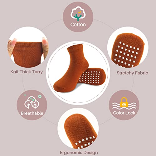 Image of JAKIDAR 12 Pack Baby Socks Cotton Crew Toddler Socks Grips Non Slip Bottom Kids Socks