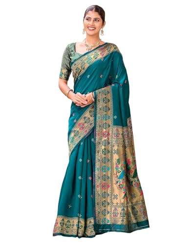 Image of SIRIL Women's Weaving Paithani Silk Saree With Unstitched Blouse Piece