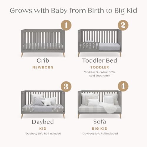 Image of Delta Children Essex 4-in-1 Baby Crib & Mattress, Grey /Natural | 2-Piece Nursery Furniture Set Includes 4-in-1 Convertible Crib + Waterproof Crib Mattress, GREENGUARD Gold Certified