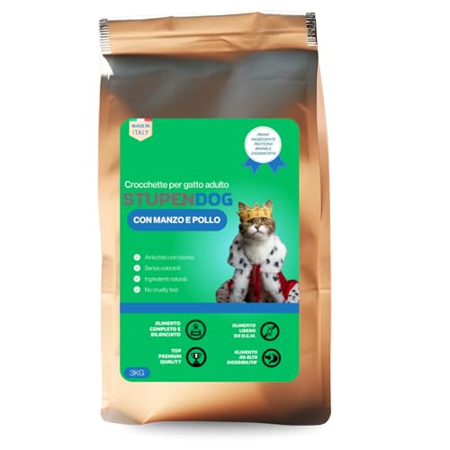 Stupendog StupenCat para gatos, 3 kg – Pienso de gato adulto con carne de res y pollo – Comida seca para gatos