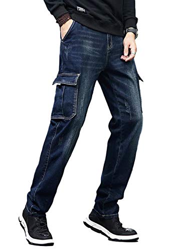 Men`s Cargo Jeans Regular Stretchy Motorcycle Distressed Denim Pants