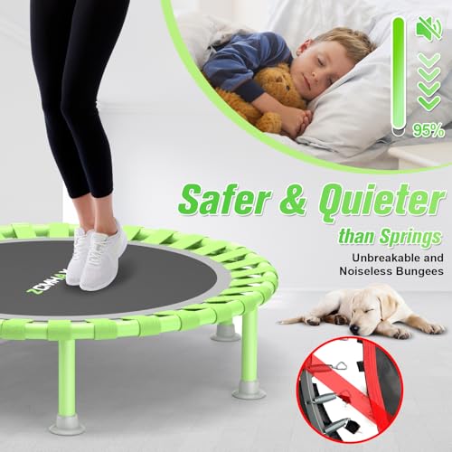 Image of ZCMHAXJ Foldable Mini Trampoline, 40 inch Rebounder Trampoline for Adults & Kids, 450lbs Capacity with T-Shaped Adjustable Bar, Indoor Fitness Workout Exercise Equipment