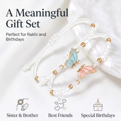 Image of SANNIDHI 2 Pcs Friendship Bracelet for Girls and Women Butterfly Best Friend Bracelet For Couples Adjustable Matching Bracelets BFF Beads Bracelets Jewellery Birthday Rakhi Gift For Sister, Kids