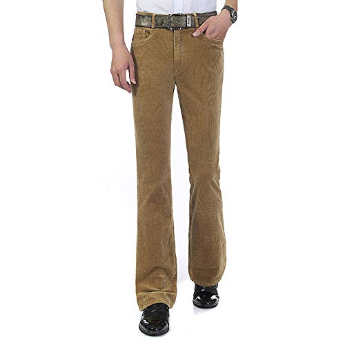Haorun Men Corduroy Bell Bottom Flares Pants Slim Fit 60S 70S Vintage Bootcut Trousers Khaki #TOP2