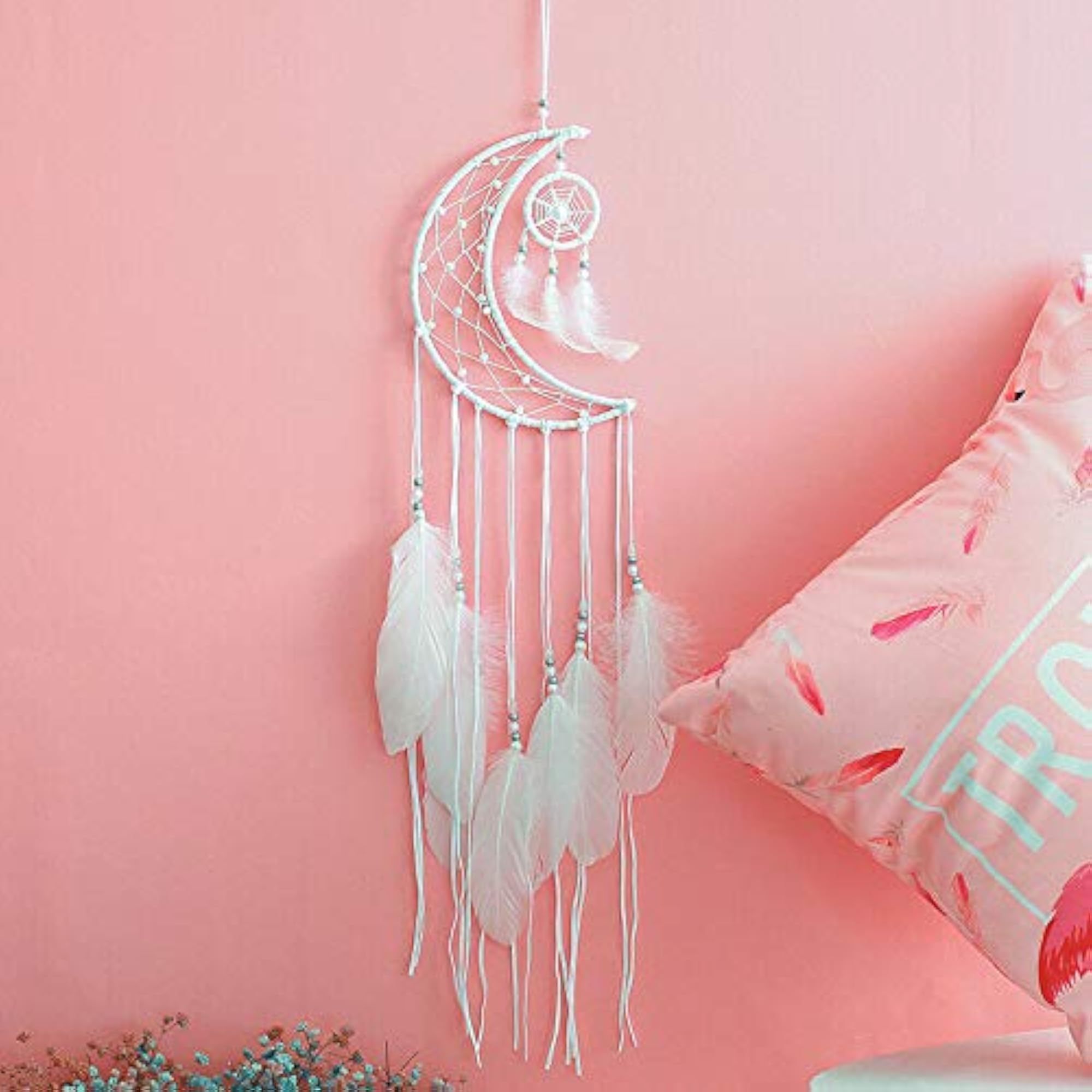 Moon Dreamcatcher Handmade Net with Feathers