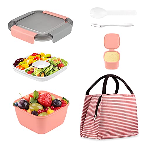 image for HSYTEK Salad Lunch Box, 38 OZ Salad Dressing Container Bowl, 2-Compart
