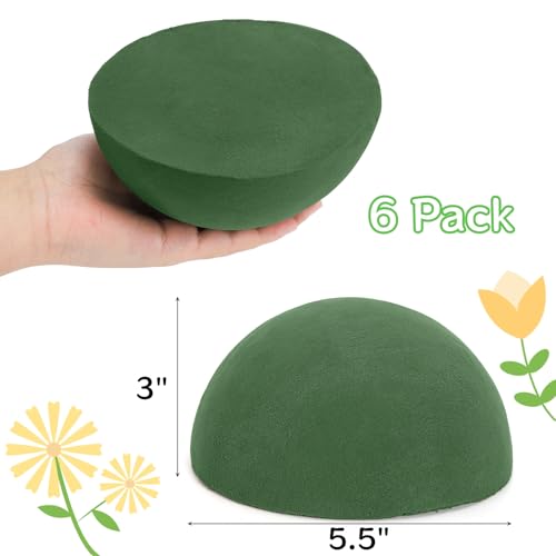 Image of Goaste 6 Pack Half Ball Floral Foam, 5.5 x 3 Inch Green Dry Florist Foam, Half Round Flower Foam Blocks for Fresh & Artificial Flowers, Hemispherical Plant Foam for Wedding Garden, DIY Craft, Aisle