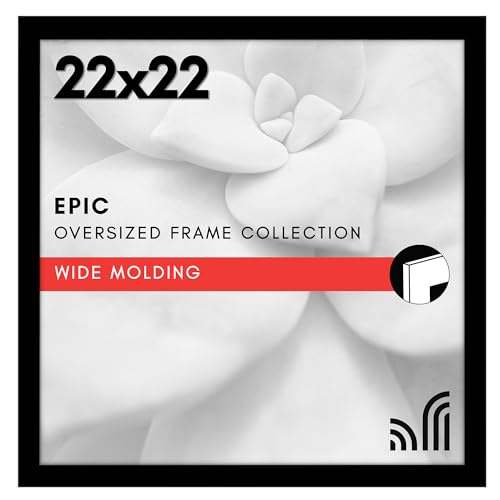 Americanflat 22x22 Picture Frame with Polished Plexiglass - Epic Collection - Square Picture Frame with Engineered Wood - Wide Photo Frames for Wall display - Black