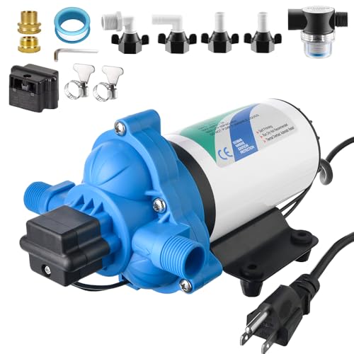 110V AC Electric High Voltage Diaphragm Pump, Equipped with pressure switch，4.0GPM, 45PSI, In line Water Transfer Pump, Camping Water System, Garden Hose and Pump Demand Water Pressure Boosting Pump