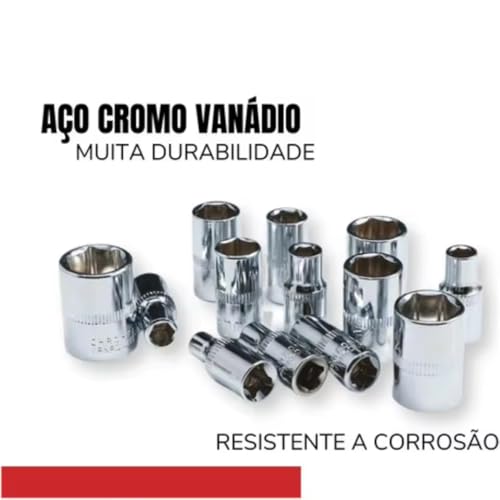 Kit de Ferramentas com Maleta Catraca Reversível Soquetes em Aço Cromo-Vanádio Chave Allen e Estojo