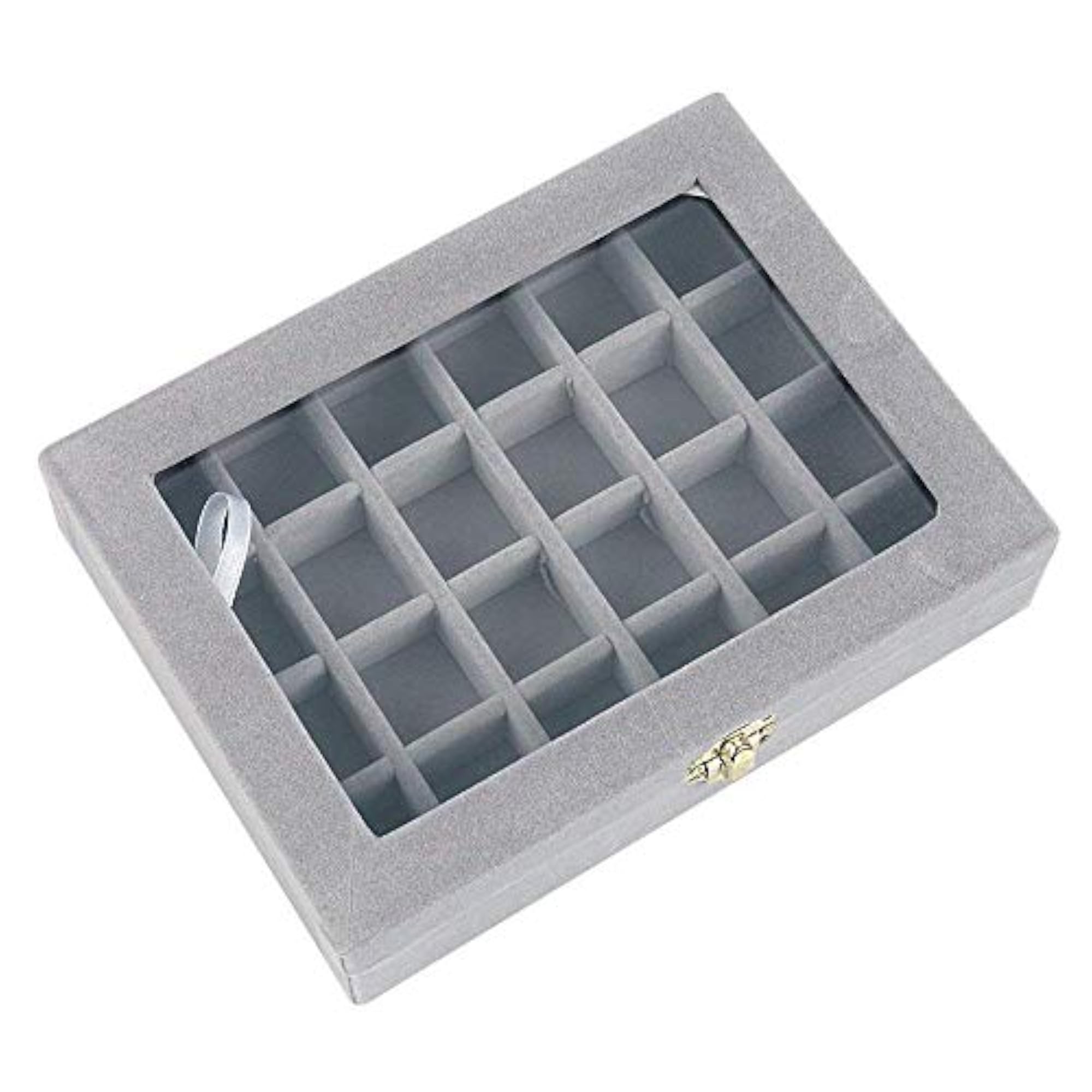 Velvet Jewelry Storage Case - 24 Compartments Earring Ring Organizer Box