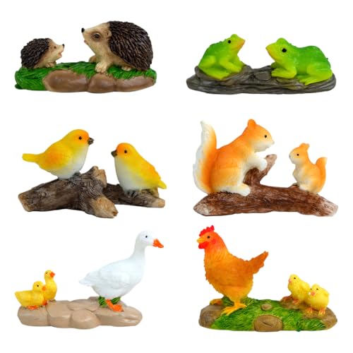 ミニチュア 置き物 親子セット 6種類セット 可愛い ミニ動物 鳥/ハリネズミ/カエル/リス/チキン/アヒル 装飾 フィギュア マイクロ風景 借景道具 可愛くて癒し系 置物・オブジェ 卓上 ミニ置物 盆栽 植木鉢 妖精の庭 苔 風景 ガーデン 友達に 玄関