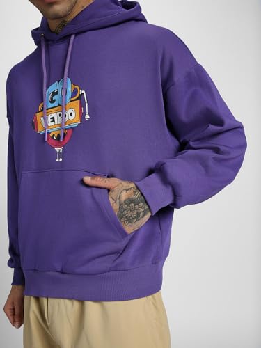Image of Veirdo Cotton Fleece Regular Fit Full Sleeve Hooded Sweatshirt Front and Back Graphic Printed Jumper Hoodie for Men