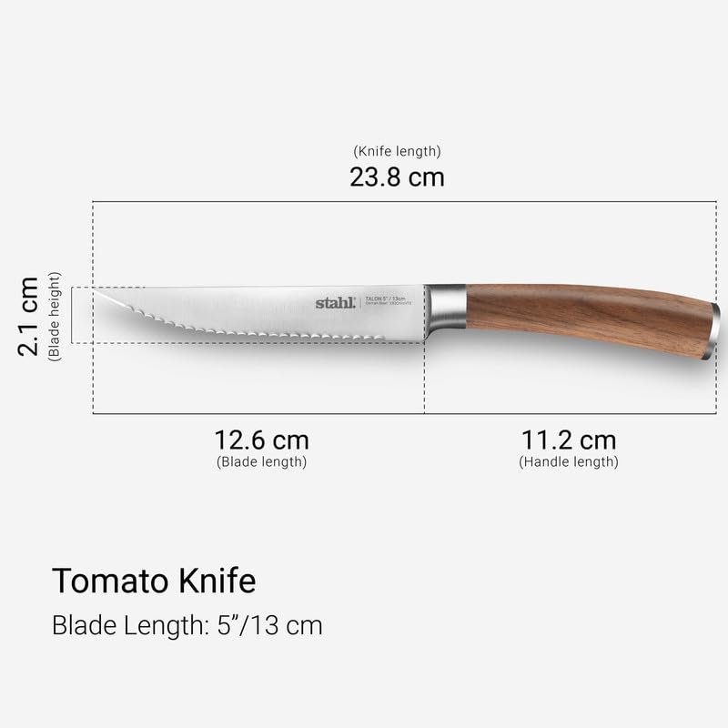 Image of Stahl 5 Inches / 13 cm Talon Stainless Steel Tomato Steak Knife with Walnut Wood Handle, for Chefs Kitchen Restaurant