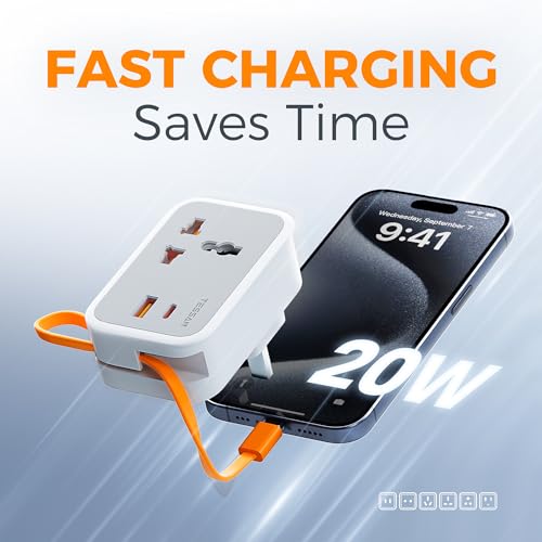Image of TESSAN Universal Travel Adapter, Worldwide International Travel Adapter, for 150+ Countries, 20W GaN Fast Charging, USB-C PD & QC 3.0 USB-A for Laptop, Phone, MacBook,