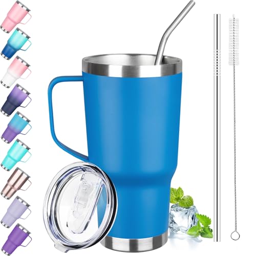 Image of 30 oz Tumbler with Handle, Stainless Steel Insulated Tumbler with Lid and Straw, Double Wall Vacuum Coffee Mug Tumbler, Insulated Coffee Thermal Cup for Cold and Hot (Sea Blue)