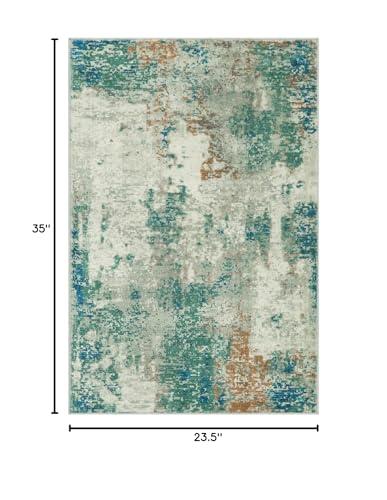 Lahome Modern Abstract Area Rug - 2x3 Small Entryway Rug Washable Rugs for Kitchen Non-Slip Soft Front Indoor Doormat Low Pile, Accent Throw Carpet for Bathroom Laundry Floor Mats,Green/Grey