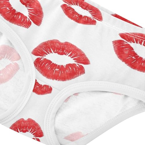 Bold Red Lipstick Kiss White Girl Panties Cute Toddlers Underwear Floral Cotton Animal Underpants Briefs 2t4