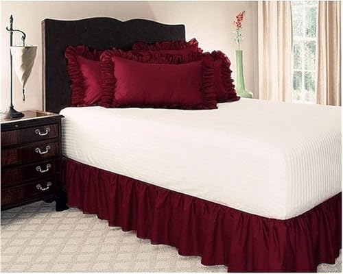 Jupe de lit élastique bordeaux 200x150 cm à volants pour chambre - 2