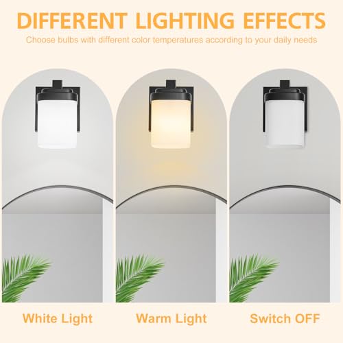 Image of 4.72 Inches Bathroom Vanity Lights, 1-Light Black Bathroom Llight Fixtures Over Mirror with Milky White Square Glass Shade, Modern Farmhouse Bathroom Wall Lamp, Wall Sconces Set of Two