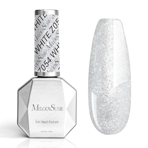 MelodySusie Thick White Glitter Gel Nail Polish,0.5fl oz Soak Off UV LED Sparkle Pure White Glitter Gel Polish Gift for Women Nail Art Manicure Salon DIY Nail Design Decoration at Home-z054