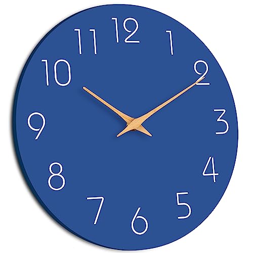 Mosewa Wall Clock - Silent Non-Ticking 10 Inch Wall Clocks Battery Operated - Modern Style Wooden Clock Decor Decorative For Kitchen,Home,Bedrooms,Office(Blue) #TOP1