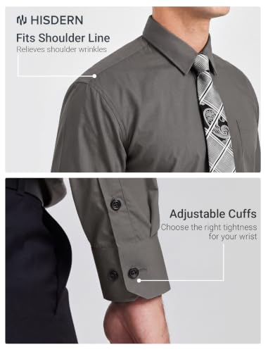 Image of HISDERN Mens Dress Shirt with Tie Pocket Square Set Classic Button Down Shirt Matching Tie Long Sleeve Shirts
