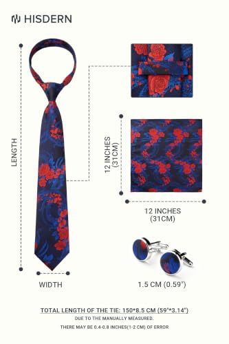 Image of HISDERN Ties for Men Paisley Tie and Pocket Square Cufflinks Set Formal Classic Floral Necktie Handkerchief Wedding Party