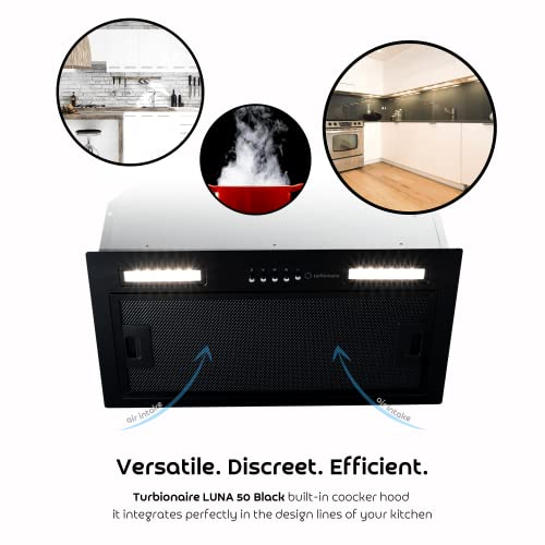 Turbionaire-Luna-50-Black-TLN50B-Campana-de-Cocina-Integrado-52-cm-Campana-Extractora-434-mh-Acero-Inoxidable-Pintado-Negro-Mate-3-Velocidades-LED-3200K-59-Db-Filtro-Antigrasa-de-5-capas