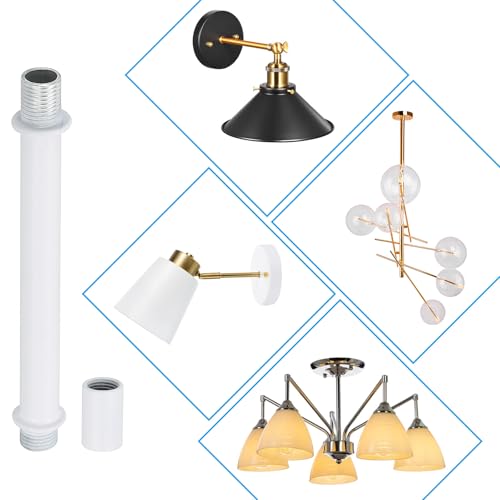 Image of PATIKIL Straight Pipe Lamp Stems Rod Kit, 4Set M10 Carbon Steel 100mm(3.94 inch) Long Double End Thread Rod with Coupling Nuts Sleeve Connector for Table Lamps Chandeliers, White