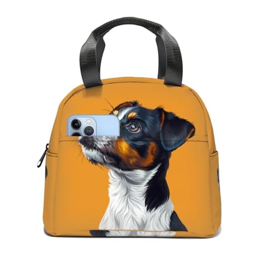 HEAPPER Jack Russell Terrier Dog Head Insulated Lunch Box Portable Thermal Cooler Tote Bag with Front And Side Pockets Reusable Leakproof Lunch Bags
